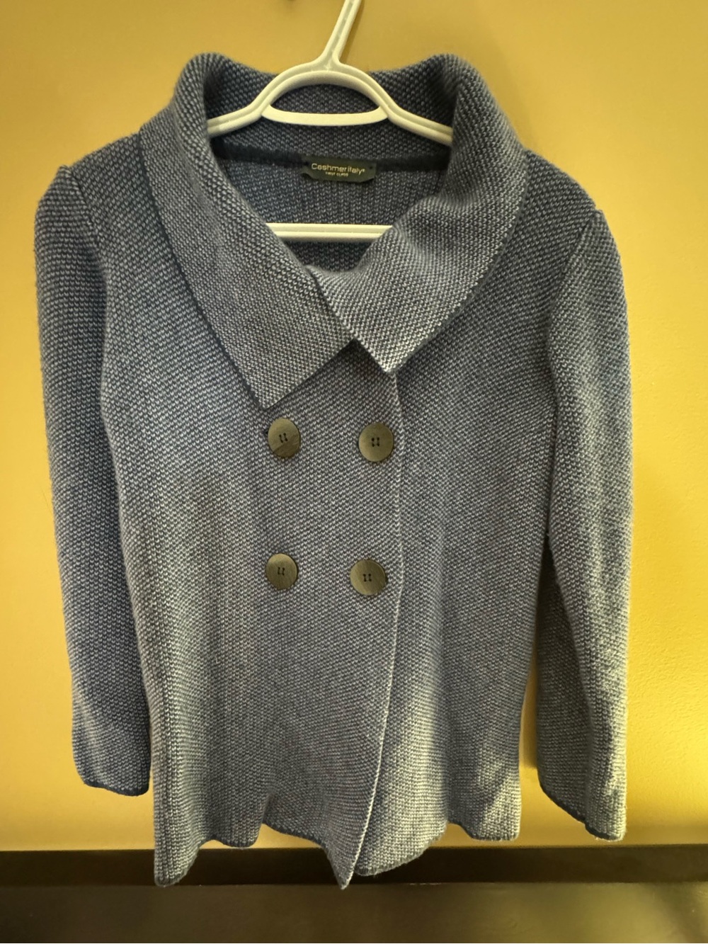 Blue Double-Breasted Knit Cardigan Made in Italy
